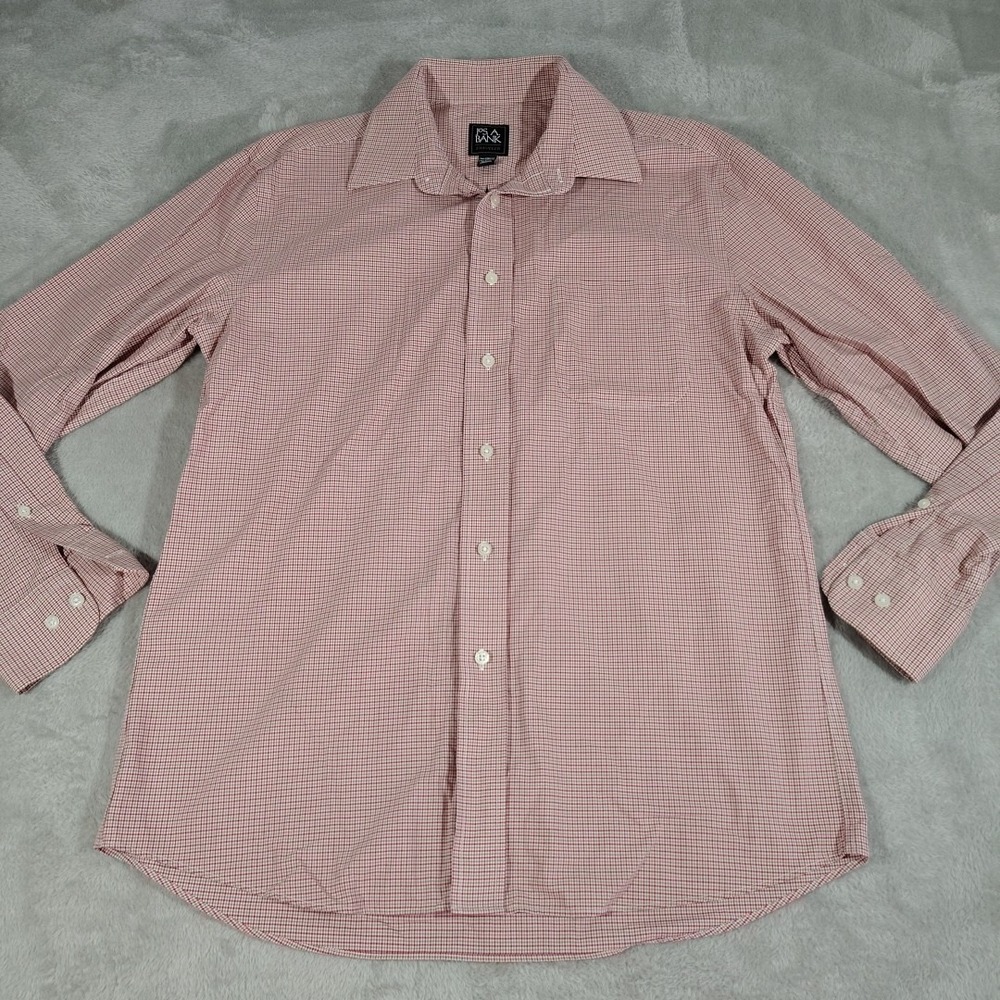 Jos. A. Bank Shirt Men M Red Plaid Work Dad Nerd Office‎ Long Sleeve Button Up